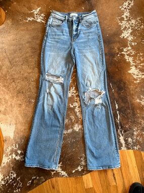 Flying Monkey Light Blue Distressed Wide Leg Jeans